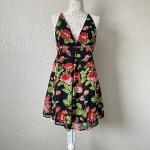 Asos Floral Roses Pleated Mini Romantic Dress Vacation Nightout Partywear Sz 10